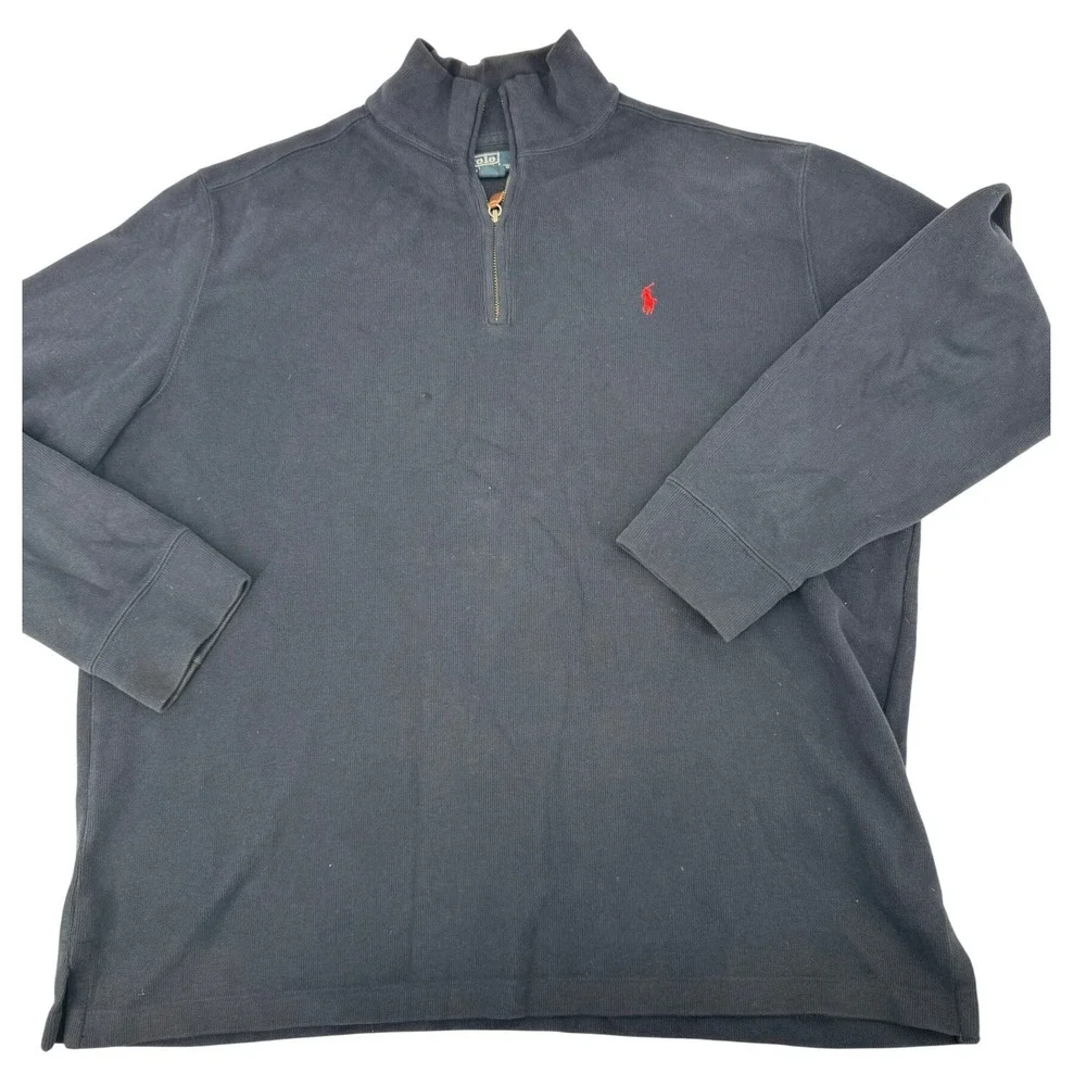 Polo Ralph Lauren Mens Sweater Quarter Zip XL Pullover Navy Blue Red Pony Logo